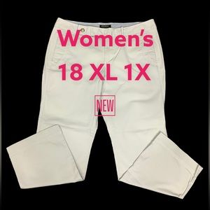 Women's Eddie Bauer 18 1X XL Vashon Fit Slacks Khakis Chino Pants Cream Stretch